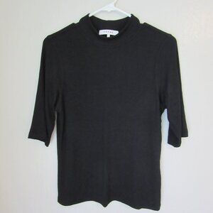FRAME Black Mock Neck 3/4 Sleeve Size L Pullover Ribbed Top